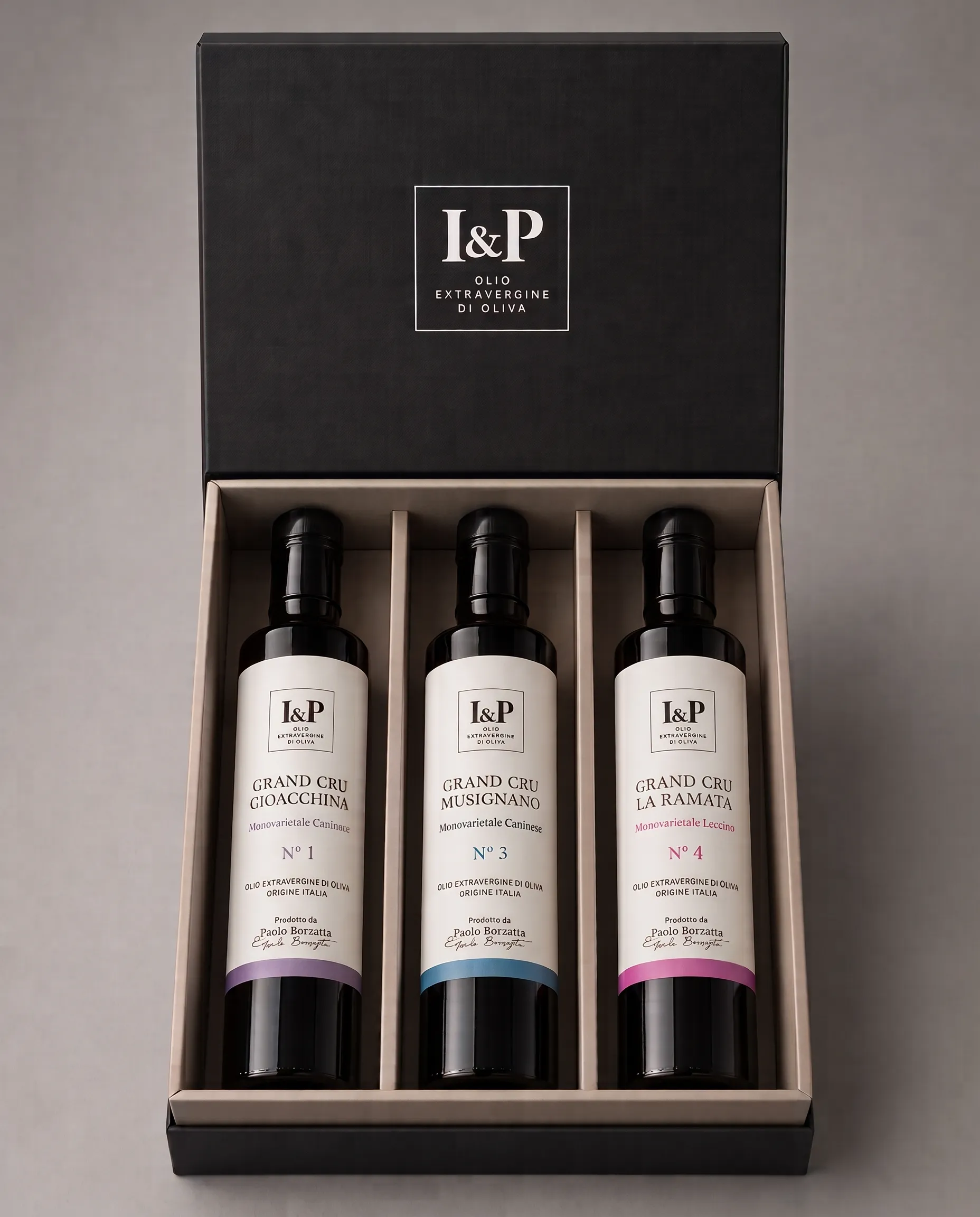 Il cofanetto Gli Amanti di I&P con tre Grand Cru da 250 ml